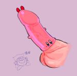  ambiguous_gender balls blue_eyes blush chinese_text feral genitals group hi_res human kirby kirby_(series) living_condom male male/ambiguous mammal nintendo not_furry not_furry_focus oral penis pink_body text video_games 