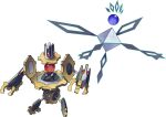  aqua_outline binary commentary english_commentary fakemon floating full_body gears gem highres hyshirey no_humans official_style orb original pokemon prism spikes standing transparent transparent_background 