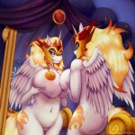  anthro big_breasts breasts curvy_figure daybreaker_(mlp) female friendship_is_magic genitals grin hasbro holding_breast mirror my_little_pony nipples nude pussy reflection shamziwhite smile solo standing voluptuous wide_hips 