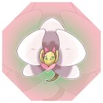  closed_mouth commentary english_commentary fakemon flower full_body green_eyes happy hyshirey no_humans official_style original outline pink_background pink_flower pink_theme pokemon smile split_mouth transparent_border white_outline 