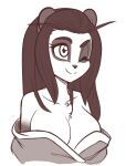  2022 anthro breasts chest_tuft clothing eyebrows eyelashes female giant_panda hair half-length_portrait long_hair mammal monochrome one_eye_closed portrait scorpdk sketch smile solo tuft ursid 