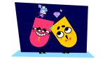  ambiguous_gender animate_inanimate big_eyes blush boots clothing crown diamond_(gem) female footwear gem group humanoid intersex intersex/female open_mouth red_body ribbons smile snipperclips somefoolfp tabs waddling_head 