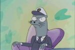  2018 animated anthro armchair bojack_horseman bojack_horseman_(character) caption chair clothed clothing crossed_arms duo english_text fully_clothed furniture hat headgear headwear male mammal marine neal_mcbeal_(character) netflix nickelodeon pinniped rocko&#039;s_modern_life rockosedits seal sitting style_parody text toony vhs_filter whiskers 