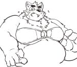  2022 anthro belly big_belly blush canid canine canis domestic_dog exe_exem humanoid_hands kemono lifewonders live-a-hero male mammal mokdai moobs overweight overweight_male sketch solo video_games 