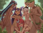 5girls :d abs areola_slip areolae ass back bandaid bandaids_on_nipples bea_(pokemon) blue_eyes blush brown_eyes character_request completely_nude copyright_request covering covering_breasts covering_crotch crossed_arms earrings green_eyes green_hair groin hairband hands_on_hips iris_(pokemon) jewelry long_hair looking_at_viewer mochoi_soku multiple_girls navel nessa_(pokemon) nude pasties pokemon pokemon_(game) pokemon_swsh purple_hair red_hair short_hair skyla_(pokemon) smile tears twintails white_hair 