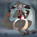  anthro bodily_fluids clothing diaper feces genital_fluids hi_res jacket jaqrabbit_(artist) kangaroo macropod male mammal marsupial messy_diaper pivoted_ears red_clothing red_jacket red_topwear soiling solo topwear urine wet_diaper wetting 