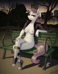  aged_up anthro apocheck13 breasts city city_background clothing crossed_legs female footwear footwear_only friendship_is_magic hi_res jacket_only looking_at_viewer mostly_nude my_little_pony navel night nude park_bench plant shoes shoes_only sitting smile solo sweetie_belle_(mlp) tree 