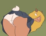  2022 anthro antlers bent_over blonde_hair blush bottomwear brown_body brown_fur buckteeth butt capreoline cervid clothing deltarune female freckles fur hair horn kimbies214 long_hair looking_at_viewer looking_back mammal noelle_holiday reindeer scut_tail short_tail skirt solo teeth topwear undertale_(series) underwear upskirt video_games 