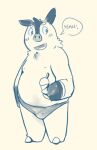  2013 anthro belly biped blush bulge clothing dessert food hi_res ice_cream kernelewdies male nintendo nipples overweight overweight_male pignite pok&eacute;mon pok&eacute;mon_(species) simple_background solo text unavailable_at_source underwear video_games 