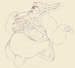  2022 animal_crossing anthro band-aid bandage belly big_belly bulge curt_(animal_crossing) english_text humanoid_hands khronosz male mammal moobs nintendo nipples obese obese_male overweight overweight_male sketch solo text ursid video_games 