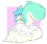  anthro arizonathevixen big_breasts big_butt blue_hair breasts butt eyewear female frosting glasses hair hi_res huge_breasts huge_butt huge_thighs hyper hyper_butt looking_back nintendo nude open_mouth pachirisu pok&eacute;mon pok&eacute;mon_(species) sitting solo sprinkles thick_thighs two_tone_tail video_games white_body wide_hips 