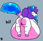  &lt;3 &lt;3_eyes anthro belly belly_bed belly_inflation big_belly big_butt butt canid canine crossed_arms english_text female foamytail fox fur goo_creature hair hyper hyper_belly inflation looking_at_viewer looking_back mammal pawpads pink_body pink_fur ponytail purple_hair slime solo text thick_thighs weight_gain white_body white_fur 