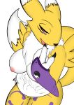  absurd_res anthro areola bandai_namco big_breasts breasts digimon digimon_(species) female half-closed_eyes hi_res huge_breasts justwhite larger_female larger_pred male narrowed_eyes nipples renamon size_difference smaller_male smaller_prey smile smirk thick_thighs tongue tongue_out vore 