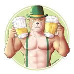  abs alcohol anthro beer beverage canid canine canis clothing clover domestic_dog gaouu glass green_eyes hat headgear headwear hi_res holidays male mammal mug muscular pongotora shiba_inu solo spitz st._patrick&#039;s_day suspenders uniform 