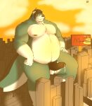  2012 anthro balls belly big_belly canid canine cheezypb city detailed_background duo erection genitals humanoid_genitalia humanoid_hands humanoid_penis kemono macro male mammal moobs nipples outside overweight overweight_male penis vvolfaith 