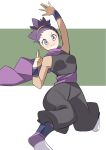  1girl breasts closed_mouth highres janine_(pokemon) japanese_clothes looking_at_viewer ninja nozumu pokemon pokemon_(game) pokemon_hgss purple_eyes purple_hair scarf short_hair smile solo tied_hair 
