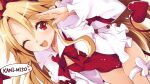  1girl bodysuit disgaea flonne flonne_(fallen_angel) iwashi_dorobou_-r- long_hair one_eye_closed pointy_ears red_bodysuit red_eyes ribbon salute smile solo tail thigh_strap 