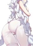  1girl ass azur_lane braid breasts highres le_malin_(azur_lane) long_hair morisobo nipples pantyhose sideboob simple_background solo twin_braids very_long_hair white_background white_hair white_legwear 