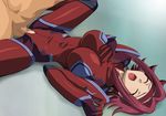  1girl bodysuit breasts censored closed_eyes clothed_sex code_geass danna hairband hetero highres kallen_stadtfeld large_breasts lying on_back open_mouth penis red_hair screaming sex solo_focus spread_legs vaginal 