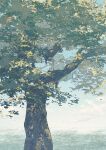  1girl branch brown_hair cloud commentary day dress full_body highres horizon in_tree long_hair original outdoors potg_(piotegu) short_sleeves signature sitting sitting_in_tree sky solo tree white_dress 