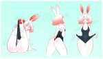  &lt;3 anthro blue_background border breasts butt butt_floss clitoris clothed clothing clothing_pull digital_media_(artwork) english_text female front_view fur genitals gradient_hair hair hi_res ima_(imabunbun) imabunbun lagomorph leporid licking licking_lips mammal multiple_poses navel_outline nipple_outline one-piece_swimsuit pawpads pink_hair pink_pawpads pink_pussy pose pussy pussy_floss rabbit rear_view shaded simple_background solo spiral_eyes swimwear swimwear_pull text tongue tongue_out white_body white_border white_fur white_hair 