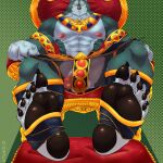  abs anthro balls breke canid canine canis chair claws feet flaccid foot_focus furniture genitals gold_(metal) gold_jewelry harzu hi_res jewelry lifewonders male mammal muscular muscular_anthro muscular_male necklace nipples pawpads pecs penis solo throne tokyo_afterschool_summoners video_games wolf 
