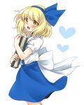  1girl alice_margatroid alice_margatroid_(pc-98) back_bow blonde_hair blue_bow blue_headwear blue_skirt book bow collared_shirt commentary_request cowboy_shot frilled_shirt_collar frills hair_bow happy heart holding holding_book looking_at_viewer namino. puffy_short_sleeves puffy_sleeves shirt short_hair short_sleeves simple_background skirt suspender_skirt suspenders touhou touhou_(pc-98) white_background white_bow white_shirt yellow_eyes younger 