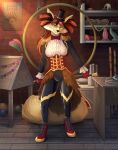 absurd_res anthro cane circus clothing delphox dildo eyewear female glasses harmaagriffin hat headgear headwear hi_res juggling_pin looking_at_viewer nintendo nipple_chain pok&eacute;mon pok&eacute;mon_(species) poster ring ringmaster_outfit rope sex_toy smile solo top_hat video_games wooden_horse_(device) 
