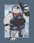  2021 3_toes 5_fingers anthro arm_wraps armor black_nose border bullet bulletproof_vest claws clothed clothing digital_media_(artwork) epic_games eye_patch eyewear feet fingers fortnite fully_clothed fur gun hi_res holding_gun holding_object holding_weapon jassaberg male mammal neckerchief outside_border polar_bear polar_patroller_(fortnite) ranged_weapon simple_background solo standing submachine_gun toe_claws toes ursid ursine video_games weapon white_body white_fur wraps 