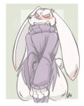  angry anthro black_nose blush bodily_fluids cave_story clothed clothing covering covering_self cross-popping_vein erection erection_under_clothing fur genital_fluids king_(cave_story) lagomorph long_ears looking_at_viewer male mammal mimiga precum precum_through_clothing purple_clothing red_sclera scar shirt solo topwear unknown_artist video_games wet wet_clothing white_body white_fur 