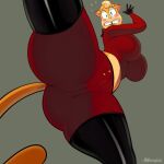  anthro big_breasts big_butt blonde_hair blue_eyes blush boots bottomwear breasts butt camel_toe clothing domestic_cat felid feline felis female footwear gloves grey_background hair handwear hi_res leather leather_boots leather_clothing leather_footwear lilly_(vimhomeless) looking_at_viewer looking_down looking_down_at_viewer low-angle_view mammal midriff pants shirt simple_background solo thick_thighs tight_clothing topwear vimhomeless wide_eyed yellow_body 
