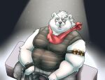  2022 anthro belly big_belly black_nose clothing epic_games eye_patch eyewear fortnite hi_res kemono lakalando male mammal overweight overweight_male polar_bear polar_patroller_(fortnite) shirt sitting solo topwear ursid ursine video_games white_body 