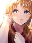  1girl absurdres blonde_hair expressionless eyelashes hachimiya_meguru hair_tucking highres idolmaster idolmaster_shiny_colors inumantle looking_afar mouth_hold nail_polish portrait rubber_band shiny shiny_hair simple_background solo 