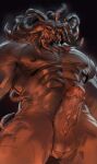  1_eye abs absurd_res anthro balls clenched_teeth dopq elden_ring erection fromsoftware genitals hi_res horn humanoid looking_at_viewer male mohg_lord_of_blood muscular muscular_male nipples nude omen_(elden_ring) pecs penis red_eyes sharp_teeth simple_background solo teeth vein veiny_penis video_games 