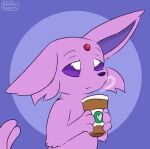  animated beverage cheek_tuft coffee container cup drinking eeveelution espeon facial_tuft floppy_ears hot_drink nintendo pocketpaws pok&eacute;mon pok&eacute;mon_(species) sipping steam tired tuft video_games 