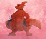  anthro bandai_namco ben300 big_breasts big_butt breasts butt crouching digimon digimon_(species) female guilmon hi_res looking_at_viewer looking_back looking_back_at_viewer nude red_body solo 