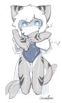 blue_eyes blush canid canine canis cephalopod changed_(video_game) cheesefries clothed clothing coleoid decapodiform fin fish fur grey_body hair looking_at_viewer male mammal marine mollusk shark shark_tail simple_background squid_dog_(changed) the_shark_(changed) white_body white_fur 