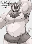  &lt;3 2022 absurd_res anthro armpit_hair barazoku beard belly biceps big_bulge big_muscles blush body_hair bovid bovine bulge cattle chest_hair clothed clothing dialogue english_text erection erection_under_clothing eyebrows facial_hair genital_outline greyscale hair hand_behind_head hi_res horn inviting looking_at_viewer male mammal monochrome musclegut muscular muscular_anthro muscular_male narrowed_eyes navel nipples obliques pecs penis_outline smile solo standing talking_to_viewer teeth text tongue underwear vitashi 