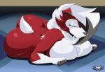  2022 anthro big_breasts big_butt breasts butt eyes_closed female hi_res huge_breasts huge_butt knightmoonlight98 lycanroc midnight_lycanroc nintendo nude pok&eacute;mon pok&eacute;mon_(species) solo video_games 