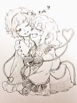  2girls :d blouse buttons closed_eyes commentary frilled_shirt_collar frilled_sleeves frills graphite_(medium) greyscale hair_ornament hairband happy head_tilt heads_together heart heart_button heart_hair_ornament heart_of_string hug komeiji_koishi komeiji_satori long_sleeves looking_at_another medium_hair menotama monochrome multiple_girls no_hat no_headwear nuzzle one_eye_closed open_mouth ribbon_trim short_hair siblings sisters skirt smile third_eye touhou traditional_media wide_sleeves 