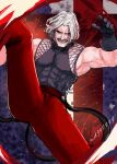  1boy facial_hair fingerless_gloves gloves highres long_hair looking_at_viewer male_focus muscular mustache red_eyes rugal_bernstein short_hair smile solo the_king_of_fighters the_king_of_fighters_xv white_hair yuu_(primenumber7) 
