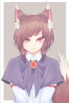  1boy absurdres alternate_hair_length alternate_hairstyle animal_ears black_capelet brooch brown_hair capelet cube85 fang genderswap genderswap_(ftm) highres imaizumi_kagerou jewelry looking_at_viewer red_eyes short_hair slit_pupils solo tail touhou wolf_ears wolf_tail 