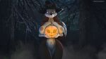  2021 3d_(artwork) anthro artist_name bedroom_eyes big_breasts big_tail breasts brown_body brown_fur brown_hair canid canine canis clothing colleen collie curvy_figure darkflash23 detailed_background digital_media_(artwork) domestic_dog eyelashes female fingers fur hair halloween hat headgear headwear herding_dog hi_res holidays huge_breasts jack-o&#039;-lantern long_hair looking_at_viewer mammal multicolored_body multicolored_fur narrowed_eyes night nipples nude outside pastoral_dog red_eyes road_rovers seductive sheepdog smile solo source_filmmaker standing tan_body tan_fur thick_thighs two_tone_body two_tone_fur voluptuous warner_brothers wide_hips witch_hat 