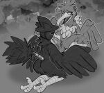  absurd_res blush cramorant crownedvictory duo fellatio greyscale hi_res male male/male monochrome murkrow nintendo oral penile pok&eacute;mon pok&eacute;mon_(species) sex sketch tagme talons video_games wings 