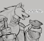  2022 absurd_res anthro blaidd_(elden_ring) canid canine canis cape clothing duo elden_ring fromsoftware hi_res male mammal melee_weapon oro97 sword tongue video_games weapon wolf 