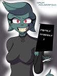  absurd_res anthro black_clothing censored cloth clothing domestic domestic_cat evil_grin felid feline felis female fingers firenox1559 fur galia_(firenox1559) green_body green_fur hi_res looking_at_viewer mammal pentagram_necklace red red_eyes simple simple_background smile solo 