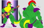  alligator alligatorid anthro bulge butt clothing crocodilian daikuhiroshiama eyewear fingerless_gloves five_nights_at_freddy&#039;s five_nights_at_freddy&#039;s:_security_breach glasses gloves green_body green_scales hair handwear hi_res male mohawk montgomery_gator_(fnaf) muscular muscular_anthro muscular_male pecs red_hair reptile scales scalie scottgames shoulder_pads solo speedo swimwear video_games 