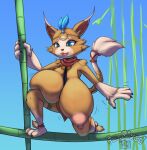  2021 3_toes absurd_res anthro bamboo big_breasts blush bouncing_breasts breasts feet felid feline funsized fur hi_res lynx mammal open_mouth plantigrade the_great_warrior_wall toes xi_yue 