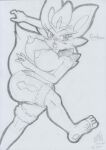  2021 action_pose anthro big_breasts blush bodily_fluids breasts cinderace female genital_fluids genitals graphite_(artwork) kick lagomorph leporid lunaris_parukia mammal navel nintendo nipples nude pok&eacute;mon pok&eacute;mon_(species) pok&eacute;morph pose pussy pussy_juice rabbit solo traditional_media_(artwork) video_games 