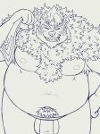  2022 5gomashio anthro belly big_belly eyes_closed genitals hi_res humanoid_genitalia humanoid_hands humanoid_penis kemono kimun_kamui_(tas) lifewonders male mammal moobs nipples overweight overweight_male penis simple_background solo tokyo_afterschool_summoners towel ursid video_games 